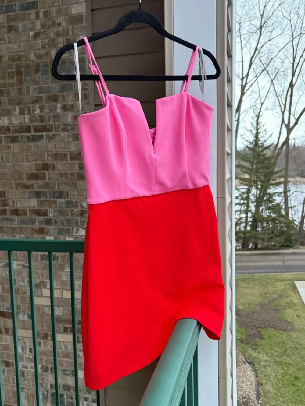 🆕🌸💖BCBG New York Colorblock Pink Red Bodycon Dress Size S Mini Party Dress NWT - Picture 3 of 15